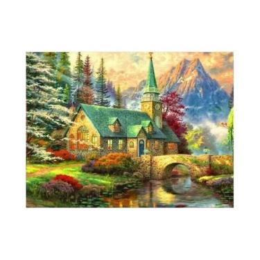 Imagem de Pintura Diamante 5D Paisagem De Casa, Bordado Mosaico 3D Com Broca Red