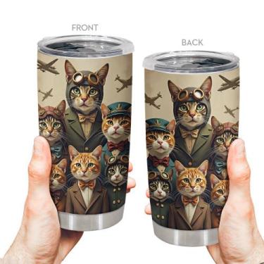 Imagem de Caneca de viagem Oasisdream Tumbler 600 ml com estampa de gato
