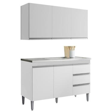 Imagem de Armario Aereo E Balcao Para Pia 120 Cm Andreia Branco Reajl Moveis Branco