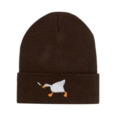 Imagem de Gorro De Inverno Unissex Tricotado Com Bordado De Ganso, Touca Quente 