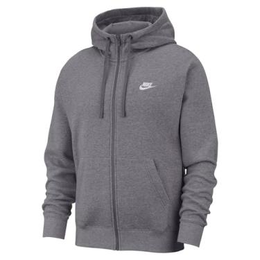 Imagem de Nike Moletom masculino Sportswear Club Fleece com zíper completo, capuz de lã com zíper masculino, cinza-carvão/antracite/branco, GG-T