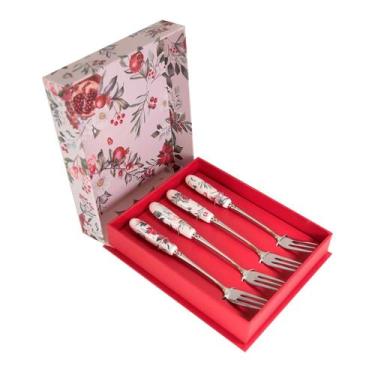 Imagem de Jogo de 4 garfinhos Inox e Porcelana embalagem para presente - Hauskra