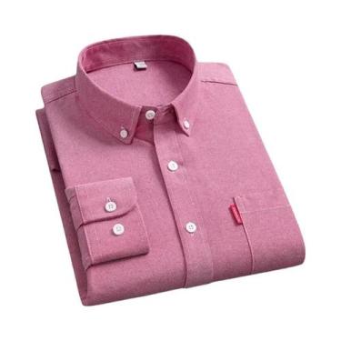 Imagem de Camisa Masculina De Algodão Oxford 5XL De Manga Longa Com Botões, Cor 