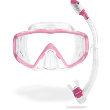 Imagem de Kit de máscara panorâmica e snorkel seco Cressi para snorkeling, mergulho | Pano 3 e supernova seco: projetado na Itália, Clear/Pink