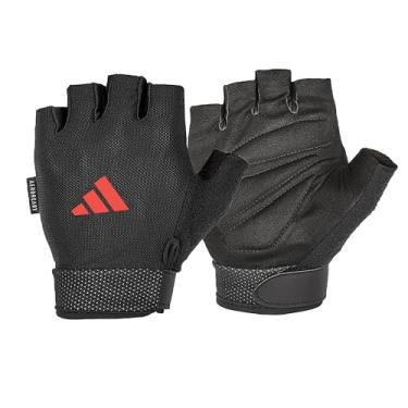 Imagem de adidas Luvas sem dedos ajustáveis essenciais para homens e mulheres – Luvas acolchoadas para levantamento de peso – Alças de pulso ajustáveis para ajuste seguro e sob medida – Vermelho, GG