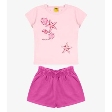 Imagem de Conjunto Blusa Com Shorts Meia Malha Rovi Kids Rosa, 3, Rosa