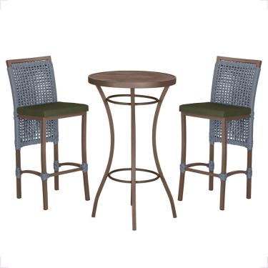 Imagem de Mesa Bistro E 2 Banquetas Roma Marrom Corda Náutica 13 Prata