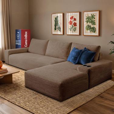 Imagem de Sofá Modular Evo de 3 Lugares com Chaise Dir Evo. Two 2,70m Boost Tech em Velourê Cama inBox