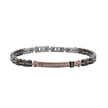 Imagem de Bracelete em aço com placa rose fosca trabalhada, com 4 zircônia branc