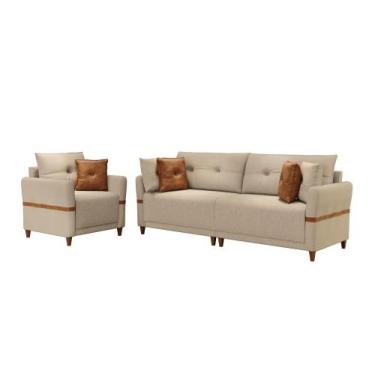 Imagem de Sofá Living Lufer Canela 2,25 MT com Poltrona Linho Bege