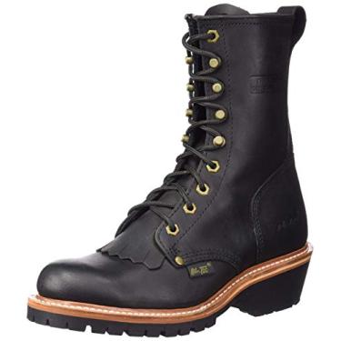 Imagem de Ad Tec Botas de trabalho masculinas certificadas Fireman Logger de 25,4 cm, preta - couro oleado de flor integral, sola de borracha antiderrapante e calçados resistentes ao fogo, Preto, 8 Wide