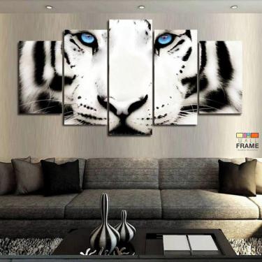 Imagem de Quadros Decorativos Tigre Branco 63x130em Tecido