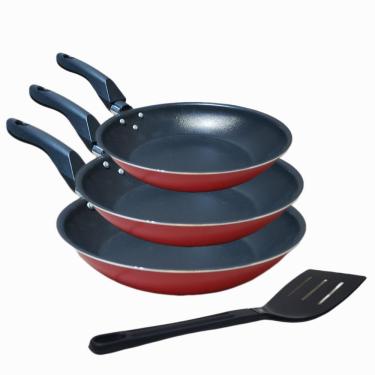 Imagem de Conjunto Frigideira Antiaderente  n°16, 18 e 22. 3 Peças + 1 Espátula Nylon