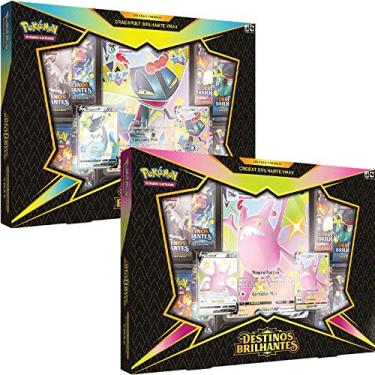 Imagem de 2 Box Pokémon Destinos Brilhantes Coleção Premium Crobat VMAX e Dragapult VMAX Copag cartas cards português