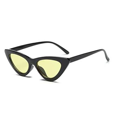 Imagem de Óculos de sol femininos vintage olho de gato senhora retrô olho de gato óculos de sol designer transparente oceano verão óculos feminino, preto amarelo claro, uv400