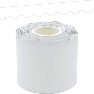 Imagem de Teacher Created Resources Acabamento de borda enrolada branca – 15 metros – decora quadros de avisos, paredes, mesas, janelas, portas, armários, escolas, escolas, escolas e escritórios