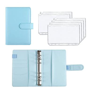 Imagem de Pasta A6 Planner de Couro PU Orçamento Bolsos Folhas de Orçamento de Despesas Caderno Sistema Organizador de Envelope de Dinheiro com Zíper Transparente, Azul