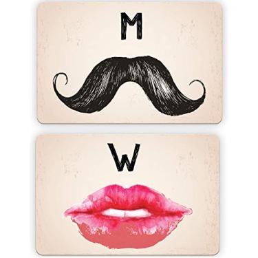 Imagem de Placas de porta de banheiro retrô para banheiro, bigode masculino e feminino/design de lábios descolados para bares, lojas ou restaurantes, 15 x 23 cm