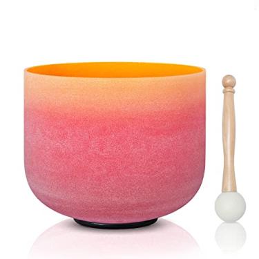 Imagem de CVNC 440 Hz 20 cm arco-íris colorido E Note Solar Plexus Chakra Quartzo Fosco Cristal Cantante Tigela para Cura de Som e Meditação