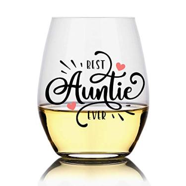 Imagem de Perfectinsoy Presentes para tia, copo de vinho para tia 425 g, presente para melhor tia de sempre, anúncio de bebê, engraçados para tia nova para o dia das mães, para a tia perfeita para a irmã