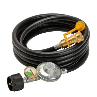 Imagem de only fire Regulador de mangueira de propano de 3,6 m com medidor de tanque, conexão rápida fêmea de 3/8" x conexão de tanque de propano QCC1