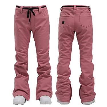 Imagem de Yajun Calças de esqui femininas à prova d'água calças de neve quentes ao ar livre respiráveis finas roupas esportivas grossas isoladas à prova de vento softshell, vermelho, PP (cintura: 71cm)