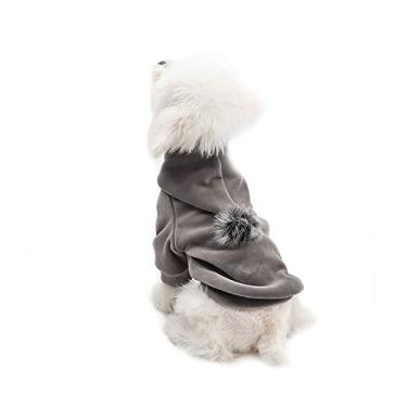 Imagem de Yajun Casaco de inverno para cães com capuz para animais de estimação suéter roupa pulôver ao ar livre macacão para cachorro roupas quentes para o inverno clima frio, cinza, M