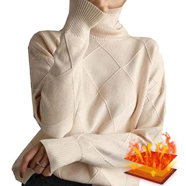Imagem de suéter gola alta, Suéter de inverno de gola alta manga comprida, Suéter pulôver feminino com gola alta de tricô