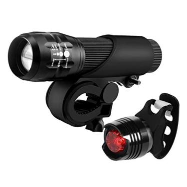 Imagem de BSTOB Conjunto de luzes de bicicleta de bicicleta, farol de zoom luz traseira à prova d'água MTB luz de aviso