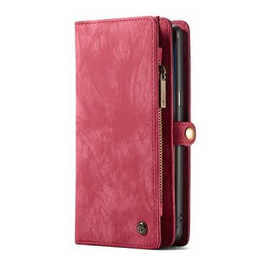 Imagem de Capa carteira para Samsung Galaxy Note 8 para mulheres homens meninas durável 2 em 1 destacável couro premium PU com 11 compartimentos para porta-cartões bolsa com zíper magnético flip cordão alça alça alça de pulso (vermelha)