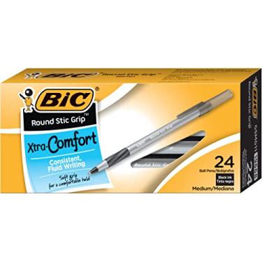 Imagem de BIC Caneta esferográfica Round Stic Grip Xtra Comfort, ponta média (1,2 mm), preta, 24 unidades, pega macia, escrita fluida