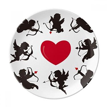 Imagem de Prato decorativo de porcelana salver salver mesa de jantar com estampa de coração vermelho do anjo do Cupido