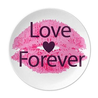 Imagem de Prato decorativo de porcelana Salver Salver para o Dia dos Namorados com lábios rosa