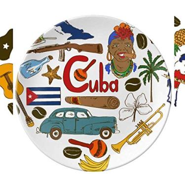 Imagem de Cuba Love Heart Landscap Placa de bandeira nacional decorativa de porcelana Salver Prato de jantar
