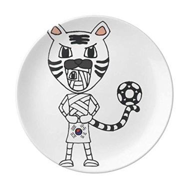 Imagem de Prato de futebol coreano branco Tiger Mummy decorativo de porcelana salver talheres prato de jantar