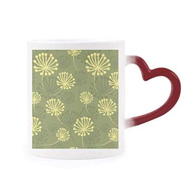 Imagem de Caneca de grés com estampa decorativa de dente-de-leão amarela verde sensível ao calor que muda de cor vermelha