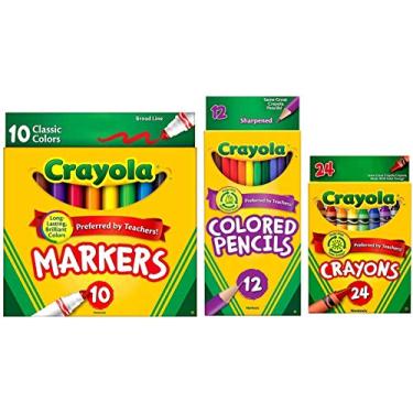 Imagem de Crayola Classic Bundle: 3 Items - Crayons (24 Count), Broad Line Markers (10 Count), Colored Pencils (12 Count)