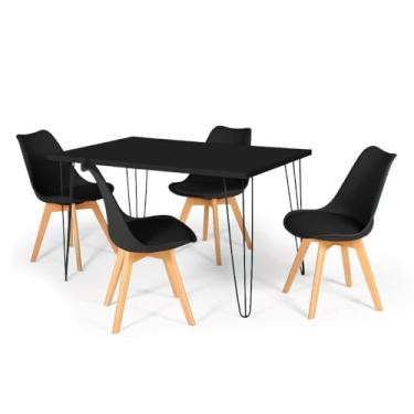 Imagem de Conjunto Mesa de Jantar Hairpin 130x80 Preta com 4 Cadeiras Eiffel Leda - Preto