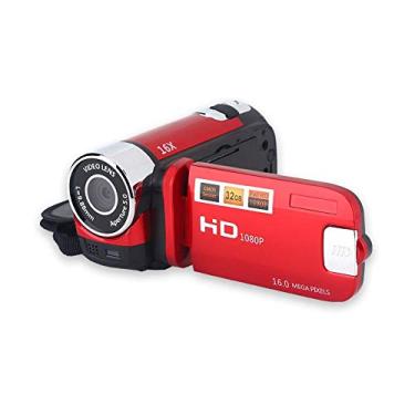 Imagem de Câmera de vídeo, gravador de câmera portátil Vlogging Full HD 720p 16MP 2,7 polegadas 270 graus rotação tela LCD 16x zoom digital filmadora suporta selfie e gravação contínua (vermelho)