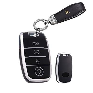 Imagem de HIBEYO Capa de chaveiro de 4 botões compatível com Kia Soul Carnival Sedona NIRO Sorento Sportage Rio Forte Optima Cerato Koup Suporte de chave inteligente de TPU para Kia Accessoreis com chaveiros