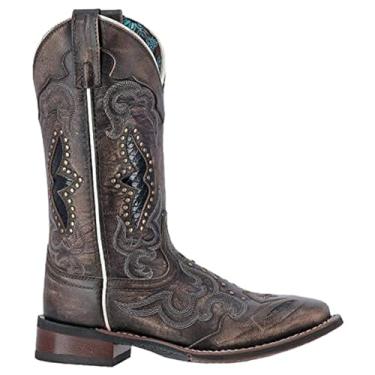 Imagem de Laredo Botas femininas Spellbound Studded Tooled Inlay bordado bico quadrado salto médio cano baixo 2,5-5 cm - Preto, Preto, 39