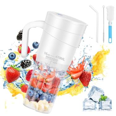 Imagem de Liquidificador portátil para shakes e smoothies: liquidificador de viagem, mini liquidificador de 473 ml com 6 lâminas, recarregável por USB, para fazer suco fresco, conveniente para viagens e