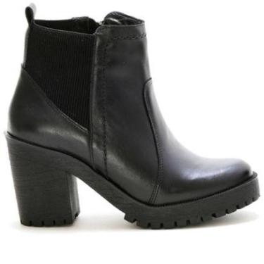 Imagem de Bota Coturno Couro Feminino Elástico Zíper Moda Elegante Resistente Salto Tratorado-Feminino