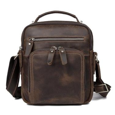 Imagem de Bolsa mensageiro masculina de couro legítimo, bolsa tiracolo para trabalho, negócios, bolsa de ombro para viagens, caminhadas, c
