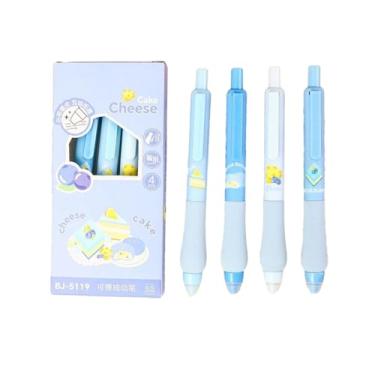 Imagem de Joucien 4 peças/caixa - caneta neutra apagável de 0,5 mm com pegada macia de desenho animado cabeça ST azul fricção apagável caneta neutra - queijo - preto