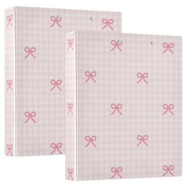 Imagem de KICPOAY Fichário quadriculado rosa e laços de 3 cm 3 anéis para tamanho carta comporta 200 folhas de fichário com prancheta para mulheres ou homens