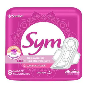 Imagem de Absorvente Sym Cobertura Suave com Abas 8 Unidades