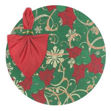 Imagem de Kit Mesa Posta Completo Sousplat Jantar de Natal Natalino Verde Vermel