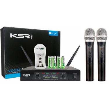 Imagem de Microfone Duplo Sem Fio Recarregavel Mao + Mao Uhf Ksr Kt2m - KSR PRO