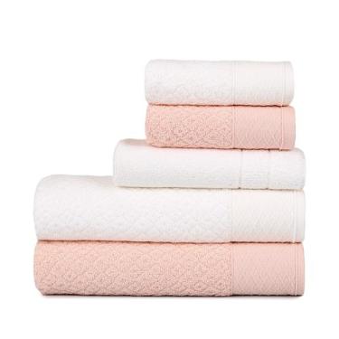 Imagem de Jogo de Banho Atlantica Capri 5 Pçs Branco e Rosa (2 Banho + 2 Rosto e